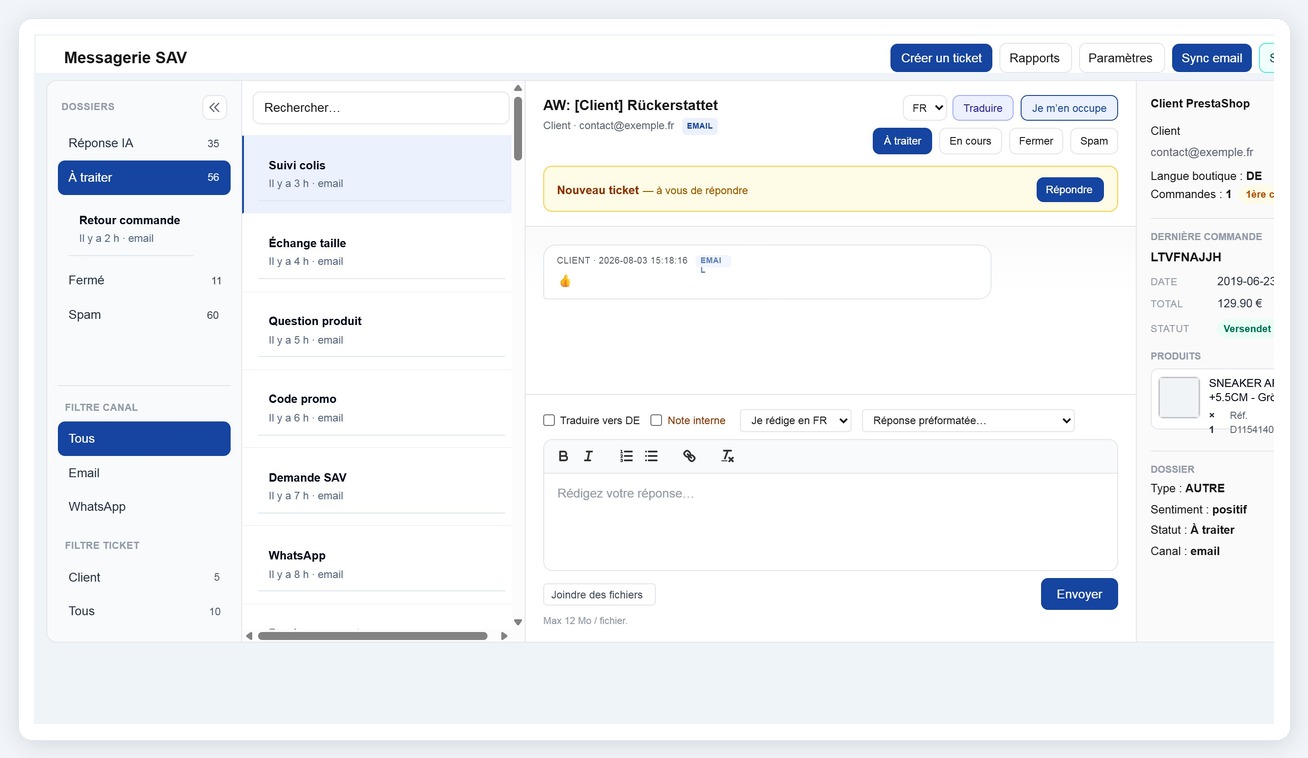 Helpdesk / messagerie SAV sur mesure