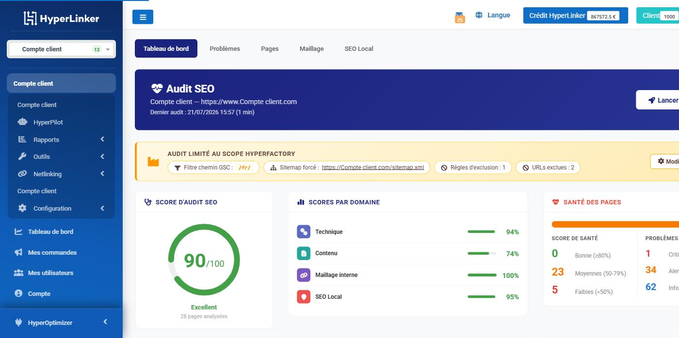 Audit et pilotage SEO/GEO dans HyperLinker